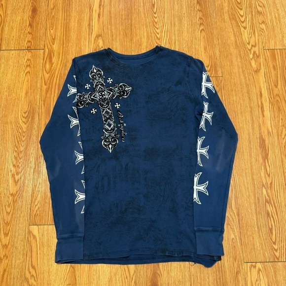 Raw State Other - Raw State Men's Shirt Y2K Skater Gothic Long Sleeve Blue Baggy Size Small